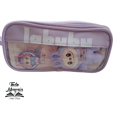 CARTUCHERA 2 CIERRES COLOR LILA CON MUÑEQUITOS  LABUBU
