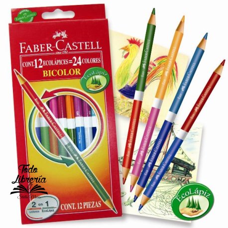 Lápices Faber Castell bicolor 12 unidades x 24 Colores (estuche cartón)