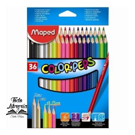 Pinturitas Maped Color Peps x 36 largos incluye  3 colores fluor  y 2 metal