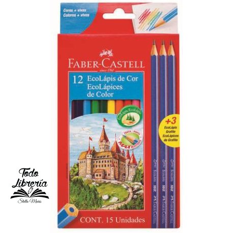 Pinturitas Faber Castell X 12 Colores (estuche cartón)mas 3 lápices de grafito de regalo